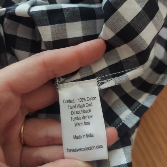 Black White Gingham Smocked Tie Strap Off Shoulder Mini Dress (Estimated) Small - Picture 5 of 9